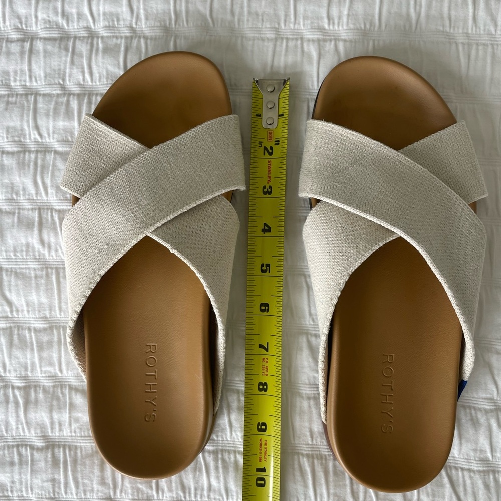 Rothy's Tan and Cream Cross Strap Sandals